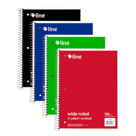 C-Line Products 3-Subject Notebook, Wide Ruled, Assorted, 12PK 22046-CT